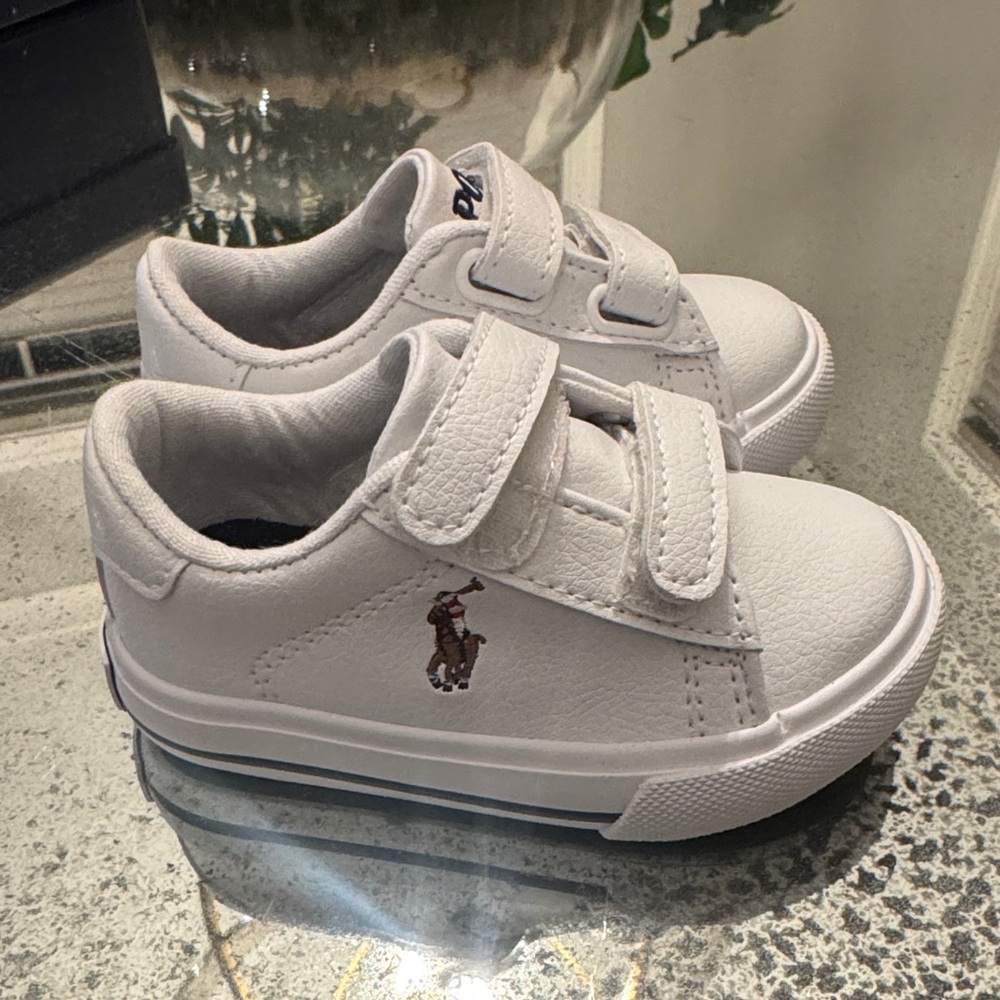 Polo Ralph Lauren White Kids Sneakers with Embroidered Logo